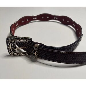Brown Leather Belt with Silver Buckle Cowboy/Concho